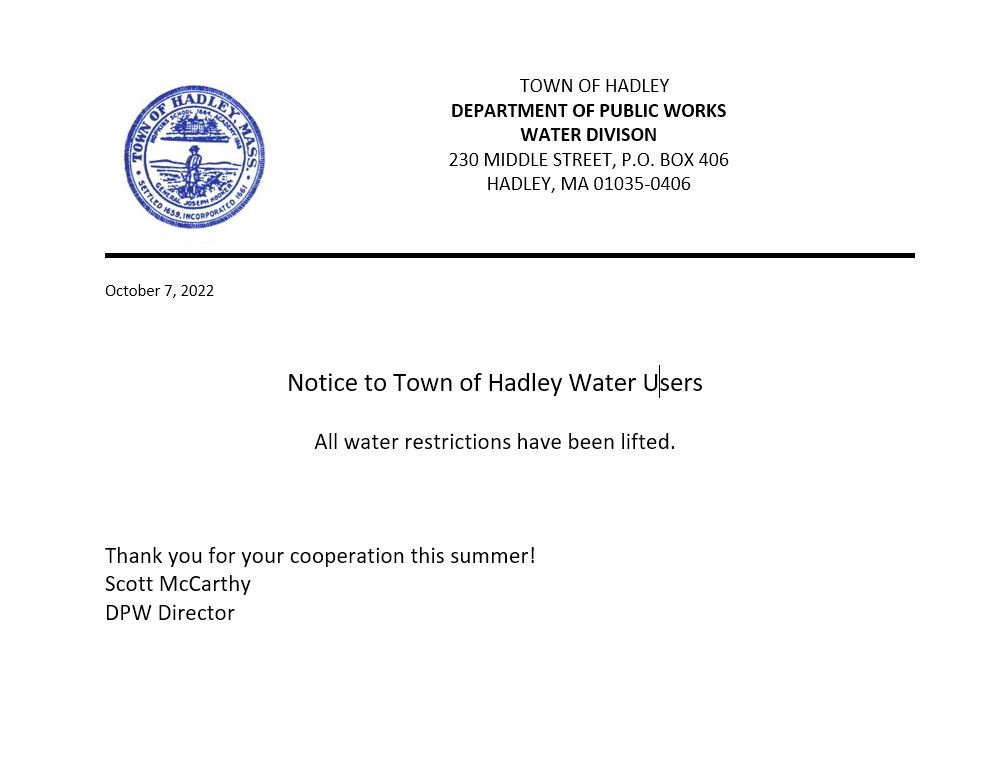 Water restrictions have been lifted. 