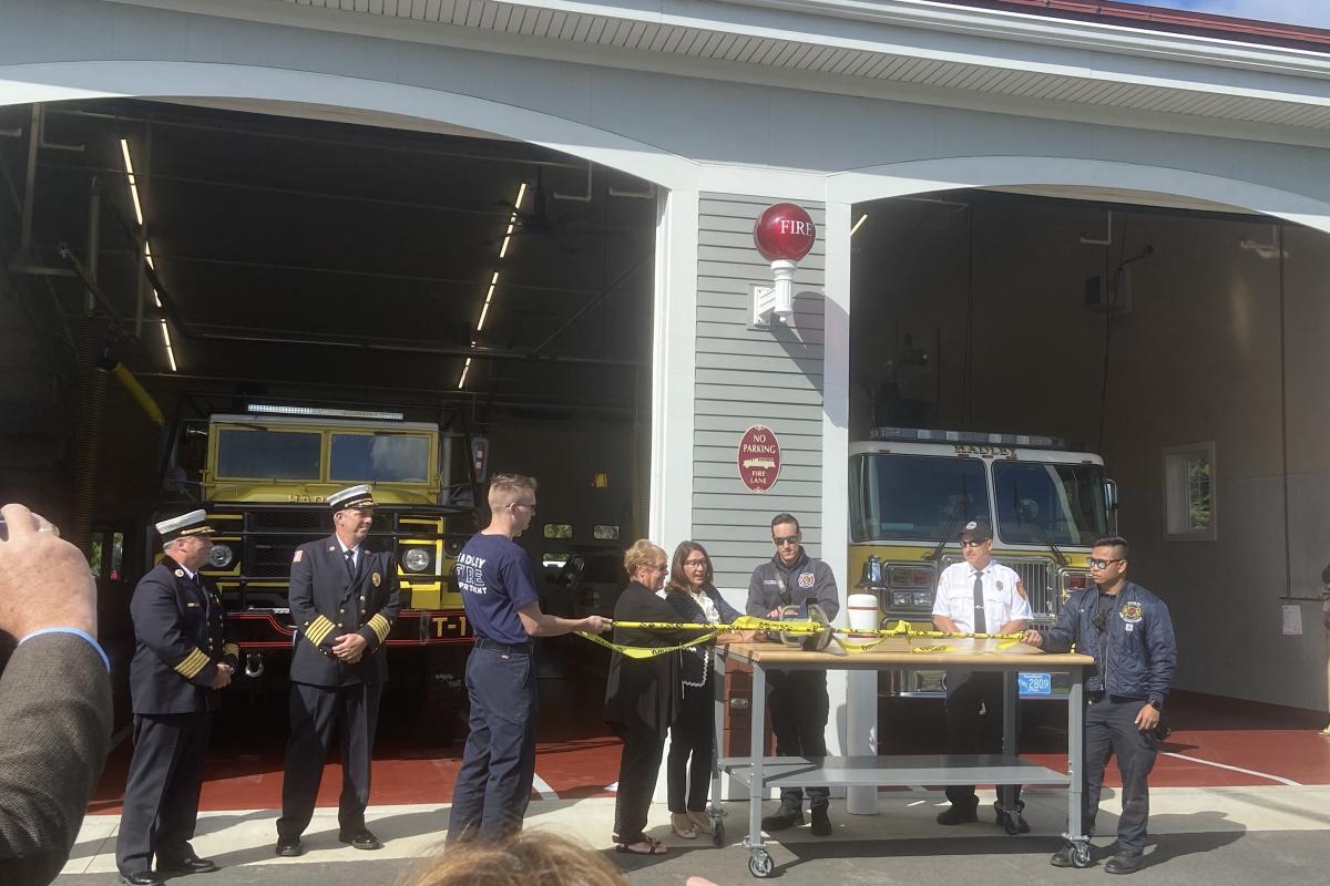 Ribbon cutting ceremony with Chief Mike Spanknebel, Lt. Gov. Karyn Polito, Fire Marshal Peter Ostroskey
