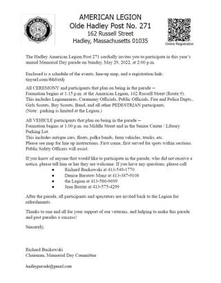 Memorial Day Parade letter